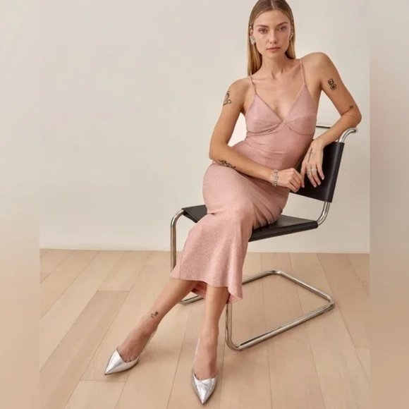 NWT Reformation Disco Dress in Rose Sparkle - Picture 1 of 13